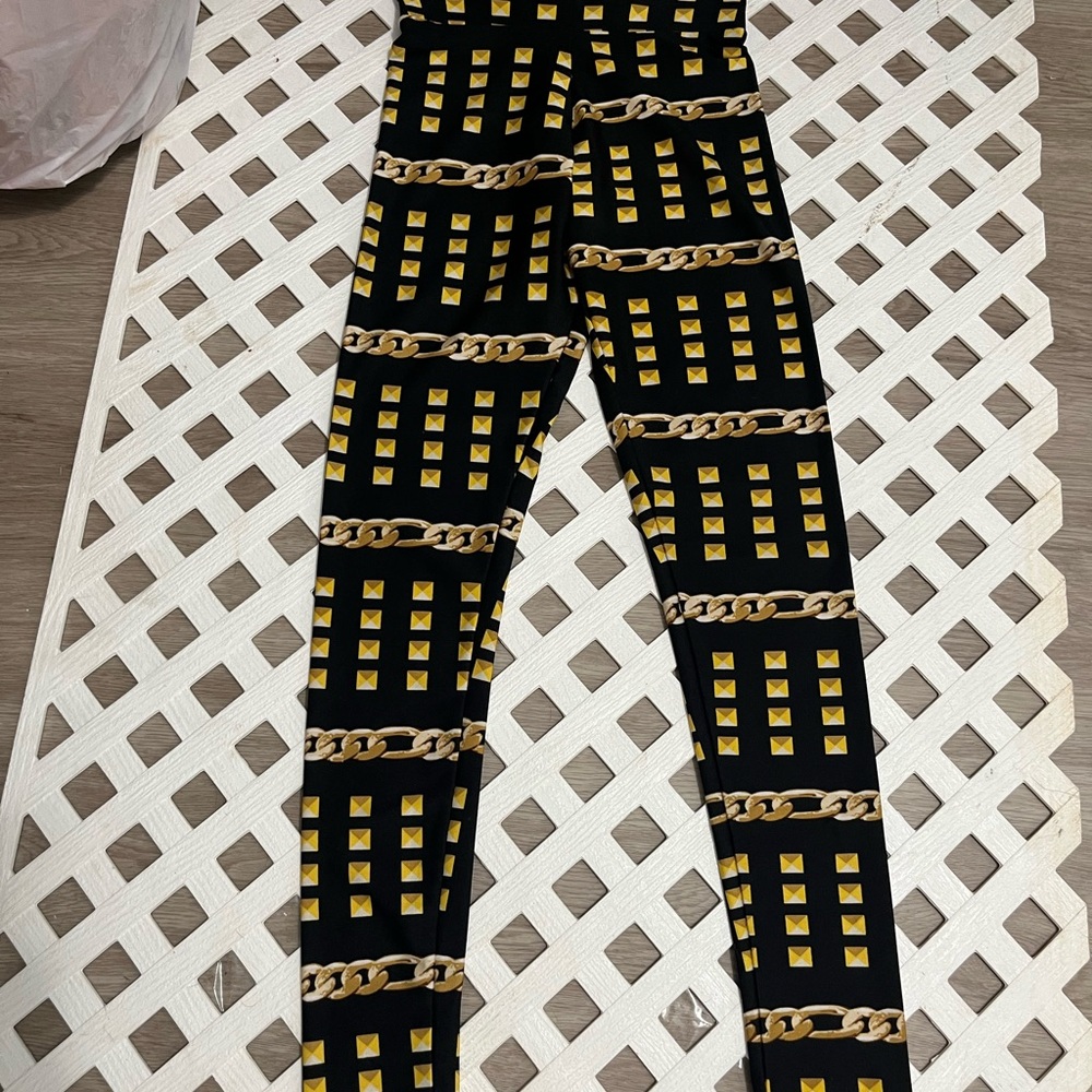 Black and Gold Embellished Leggings - XS
